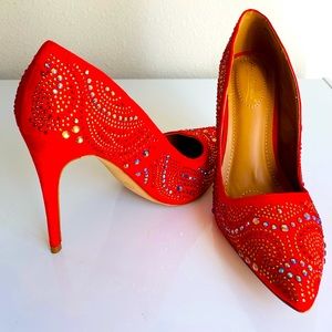 Anne Michelle Studded Red Pumps
